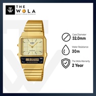 (2 Years Warranty) Casio Vintage Analog-Digital Watch AQ-800EG-9A Gold Stainless Steel Band Unisex W