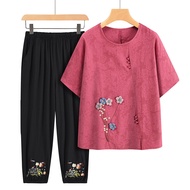 Mother Summer Clothes Short-Sleeved Tops Middle-Aged Elderly Cotton Suits Fashionable Mother Short-S