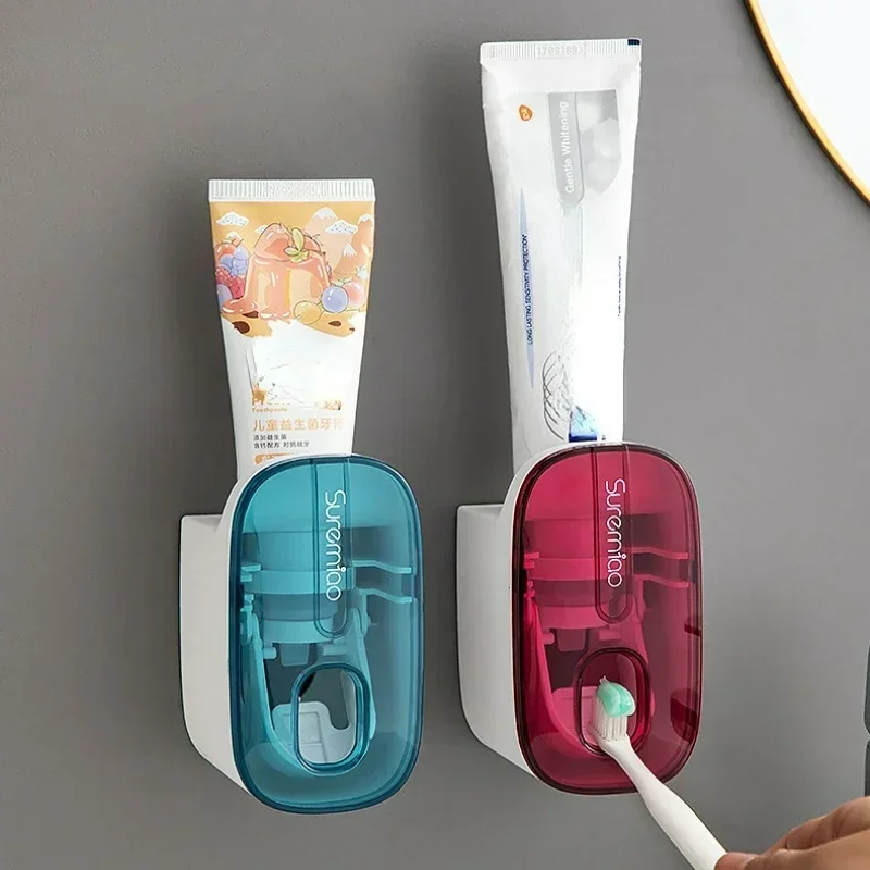 ที่บีบยาสีฟันขี้เกียจติดผนังที่วางแปรงสีฟันอุปกรณ์ห้องน้ำเครื่องจ่ายยาสีฟันอัตโนมัติ