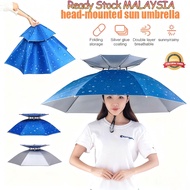 READY STOCK 77cm Umbrella Hat RainProof Fishman hat Head-Mounted Umbrella SunProof hiking payung kep