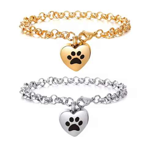 Dropshipping Engraved Heart Pets Paw Urn bracelet,heart charms memorial ashes urn bracelet jewelry m