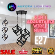 Aurora Lighting 3 in 1 CUBE Pendant Light 1 Meter E27 Black