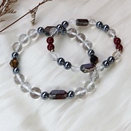 【水晶手串】守護 |四季幽靈×硃砂×虎眼石 情侶手鍊|大員囡仔