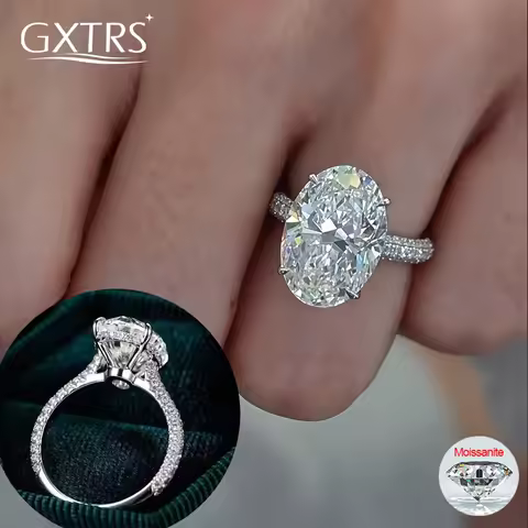 GXTRS Luxury 8CT Oval Cut Full Moissanite Ring S925 Silver For Women Sparkling Lab Diamond Wedding B