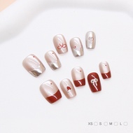 3D French Cat Eye Love Bow Vitality Girl Whitening Short Nail Art-FM089