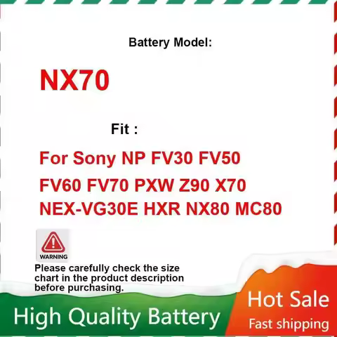 For Sony NP FV30 FV50 FV60 FV70, Pxw Z90 X70 Nex-VG30E Hxr NX70 NX80 MC80 Video Camera Battery 3900M