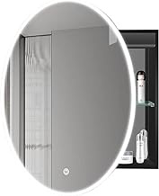 Bathroom Wall-Mounted Mirror Cabinet, Oval Backlit Sensor Switch Mirror Cabinet(Aluminum Alloy), Wall-Mounted Vanity Mirror Cabinet (Color : Black, Size : 60x70x13cm)