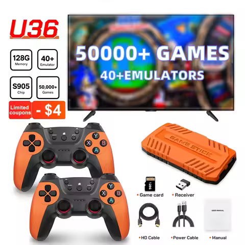 U36 Wireless Game Stick Retro Gaming Console S905 128G 50,000+ Games Support 40+ Classic Emulators F