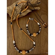 Diamond Pure Silver Agate Set Olive Stone Bamboo Knot S925Silver Dzi Bead Splicing New Chinese Style