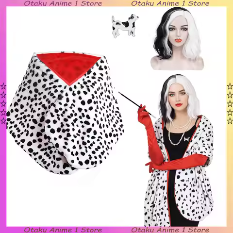 Women Halloween Deville Coat Costume Dalmatian Shawl Scarf Cosplay Accessories halloween costume 192
