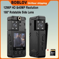 SG Stock)BOBLOV A24 1296P Body Worn Camera, 64GB 180° Rotate Side Lens Video Camera, Built-in 2000mA