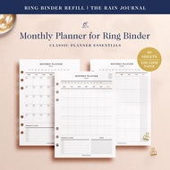 TRJ Monthly Planner / Monthly Calendar - Undated for Ring Binder, A5 and A6 size, planner insert A5 
