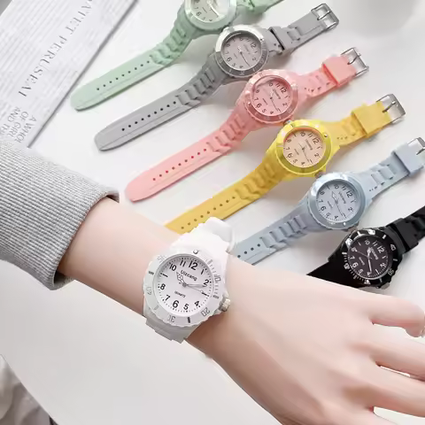 Kids Exam Watch Girls Boys Elementary School Waterproof Imitation Drop Macaron Little Fresh Sport Je