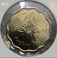 6a.2香港貳毫 1997年【原包拆出--全新未使用】【回歸紀念版 蝴蝶風箏二毫】 香港舊版錢幣・硬幣 $10