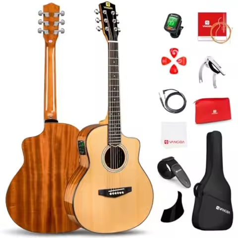 36-Inch Acoustic Electric Guitar Kit for kids and beginners, cedar top, natural finish, lightweight 