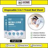 [Disposable Bed Sheet] One-Time 3-in-1 Single Size Bedsheet Set Pillow Case Quilt Cover Best For Tra