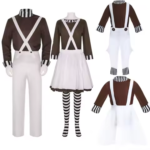 Charlie Chocolate Factory Oompa Loompa Cosplay Costume Top Overalls Set Dress for Women Men Kids Gir