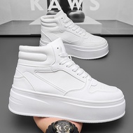 Korean Style White High Ankle Platform Shoes men Comfort Elevator Casual Walking Shoes