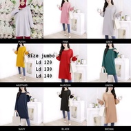 Tunik Kaos Jumbo Polos Putih Blouse Baju Lengan Panjang Ld 120 130 140