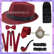 89M 20s Party Great Gatsby Cosplay Costume 1920s Mens Gangster Accessories Set Fedora Newsboy  18K