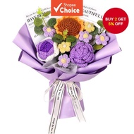 Crochet Floral Bouquet, Knitted Purple Sunflower Rose Daisy Bouquet For Mothers Fathers Day Graduati