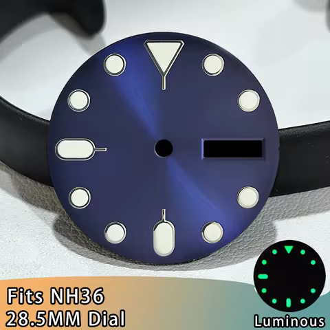 28.5mm NH36 Dial NH36 Movement Dial Dual Calendar Week Display Green Luminous Watch Dial Accessories