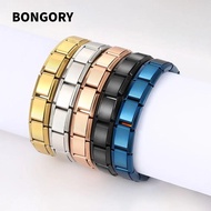 BONGORY Italian Modules, Stretchable Square Italy Bracelets,  Stainless Steel Italian Charm Bracelet
