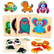 Bright  Home Wooden Child Toy Cognitive Flat Cartoons Pattern Jigsaw Toy Early Education Puzzle Wooden Jigsaw Toy