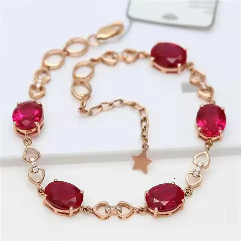 Exquisite Design Inlaid Ruby Bracelet for Women Fashion Plated 14K Rose Gold Light Luxury Star Bangl