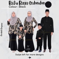 Baju Raya Sedondon Tema Warna Black (Hitam) Set Family Ayah Ibu Anak