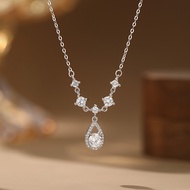 Silver Honor S999Pure Silver Water Drop Zircon Necklace Niche Simple Design New Clavicle Chain BS0G
