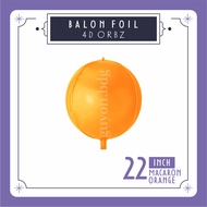 22 INCH MACARON ORANGE MACARON & HOLOGRAPHIC FOIL BALLOONS 4D BALLS - 4D FOIL BALLOONS ORBZ ORANGE B