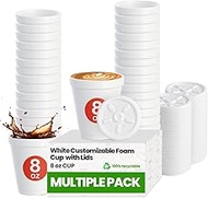 8 oz Foam Cups with Lids (25–500 Pack) – Insulated Disposable Styrofoam Cups for Hot & Cold Drinks –