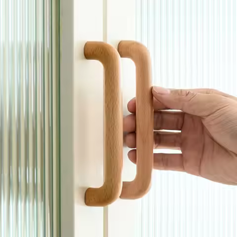 96mm Wooden Furniture Handles AOBT 1PCS 96mm Solid Beech Wooden Furniture Handles for Kitchen Cabine
