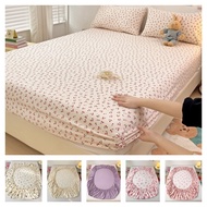 New Cadar 1 PC INS Style Cherry Print Bed Mattress Cover Skin-Friendly Washed Double Layer Yarn Fitted Sheet Pillowcase Queen King Size
