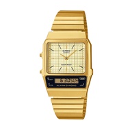 Casio Vintage Style Analog-Digital Dual Time Gold Ion Plated Stainless Steel Band Watch AQ800EG-9A A