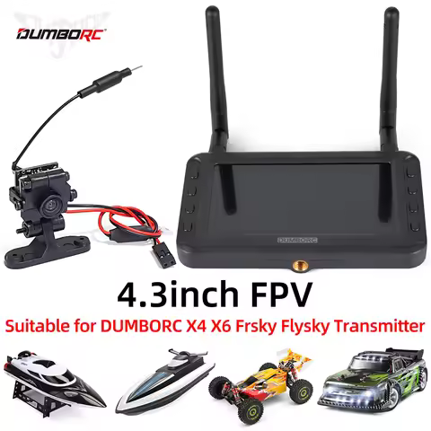 DUMBORC 4.3-inch FPV HD Display 5.8G Image Transmission Dual Antenna for RC Car Ship Drone