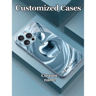 1pc Customized Text & Blue Tech-Inspired Apple Design Tempered Glass Phone Case, Suitable For IPhone