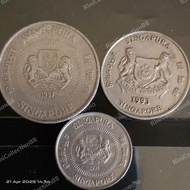 1 Set Koin Kuno Singapura 50, 20, 10 sen 1987 1991 1993