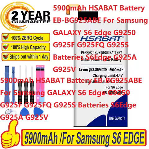 5900mAh HSABAT Battery EB-BG925ABE For Samsung GALAXY S6 Edge G9250 G925F G925FQ G925S Batteries S6E