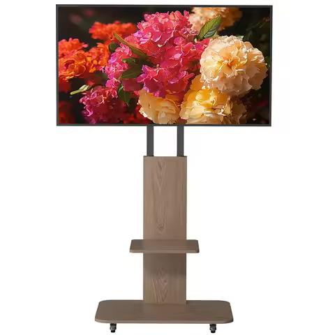 Heavy Duty Steel TV Stand Rolling Wood TV Cart with Shelf for 40-75 Inches LED LCD Height Adjustable