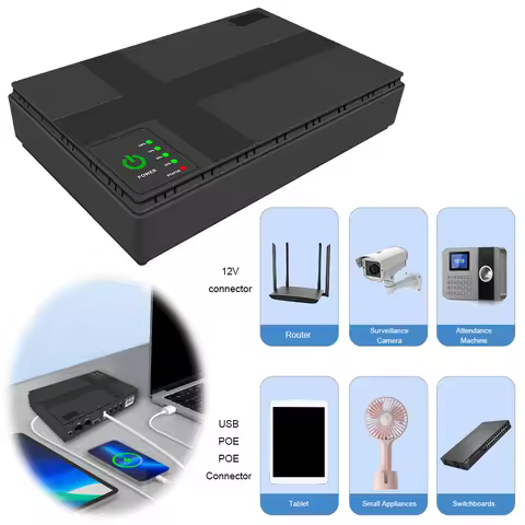 8800/10400mAh UPS Battery Backup 85‑265V Mini Portable Route UPS EU Plug 18W USB 5V 2A DC 5V 9V 12V 