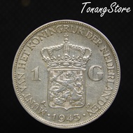 Uang Kuno Koin Perak Belanda 1 Gulden Wilhelmina 1943D (Denver) -218