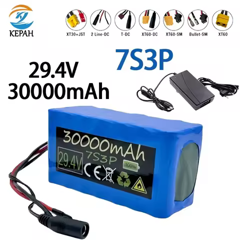 New 24V 30000mAh 7S3P 18650 29.4V 30000mAh Li-ion Battery Pack for wheelchairs power Li-ion Replacem