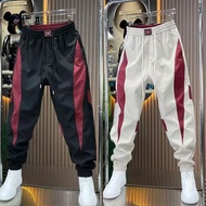 Stitching Men's Pants Red Casual Pants Harem Pants