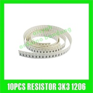 10pcs resistor 3K3 ohm 1206 smd chip 3K3 3301 ohm tolerance 1% 1/4watt