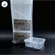 FR750-2C / 750ml | Two(2) Compartment Plastic Disposable Food Container | 50pcs | Bekas Makanan paka