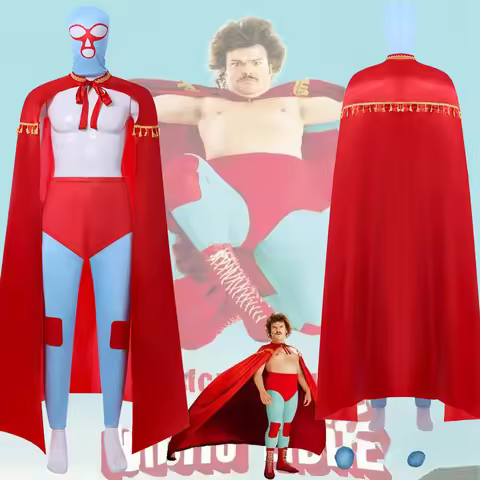 Wrestler Nacho Costume Kids Adult 2006 Movie Nacho Libre Cosplay Outfit Wrestling Mask Cloak Fantasi