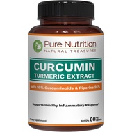 Pure Nutrition Suplemen Kunyit Kurkumin, 95% Kurkuminoid & Piperin 95% |   Menyokong Respons Peradan