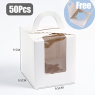 50PCS Kotak Kek Transparent Cake Box with Handle Dessert Packaging Boxes Cupcake Paper Box
